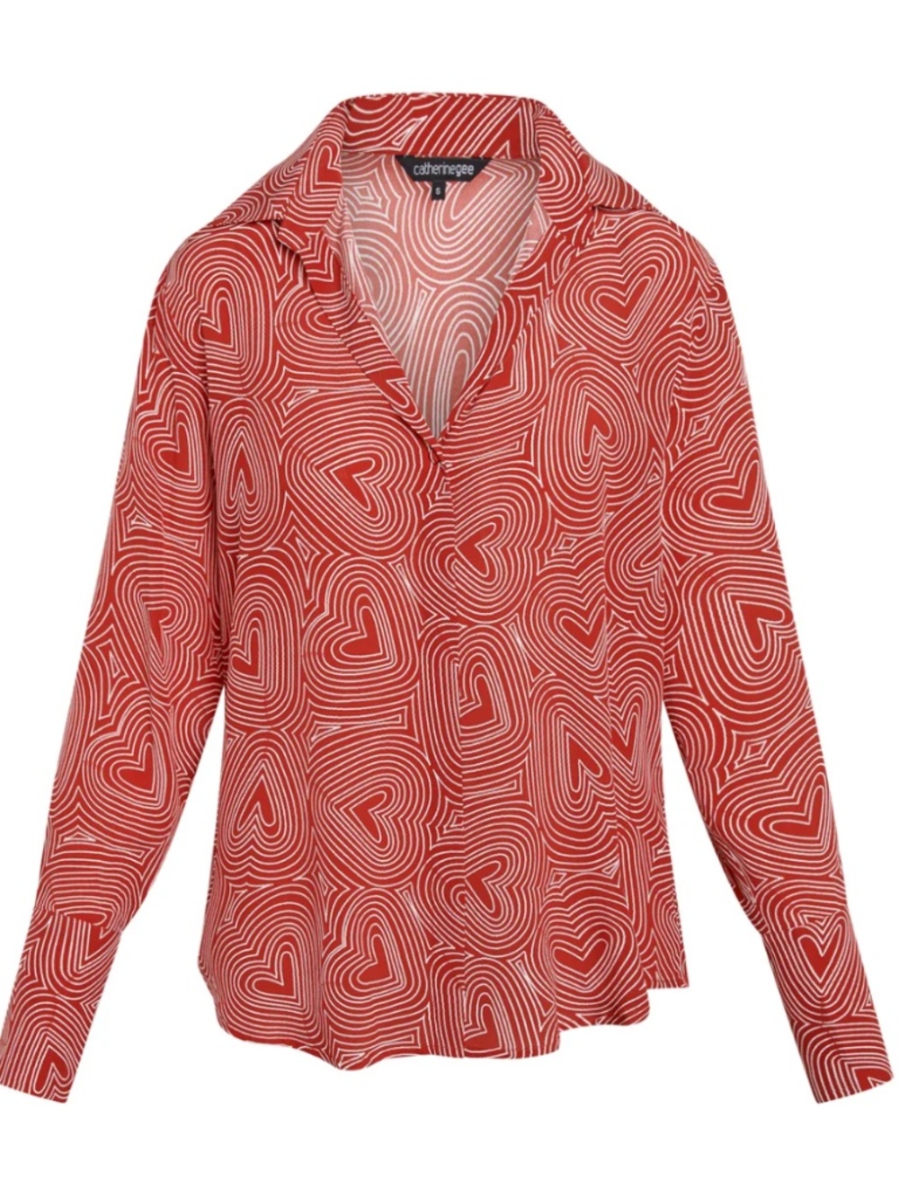 $368 Catherine Gee Daria French Cuff Silk Blouse Bowie Heart Women's Size Large